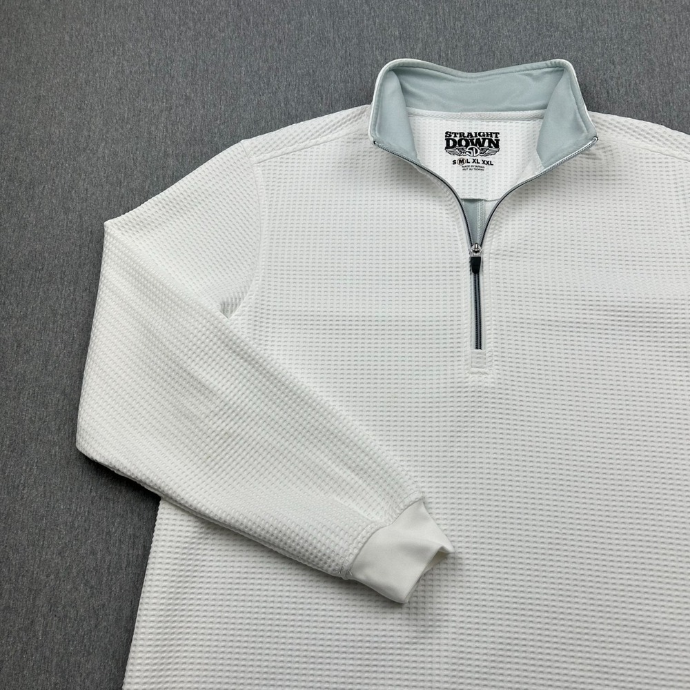 Straight Down Waffle Knit Long Sleeve Barrington Golf 1/4 Zip Mens Medium White
